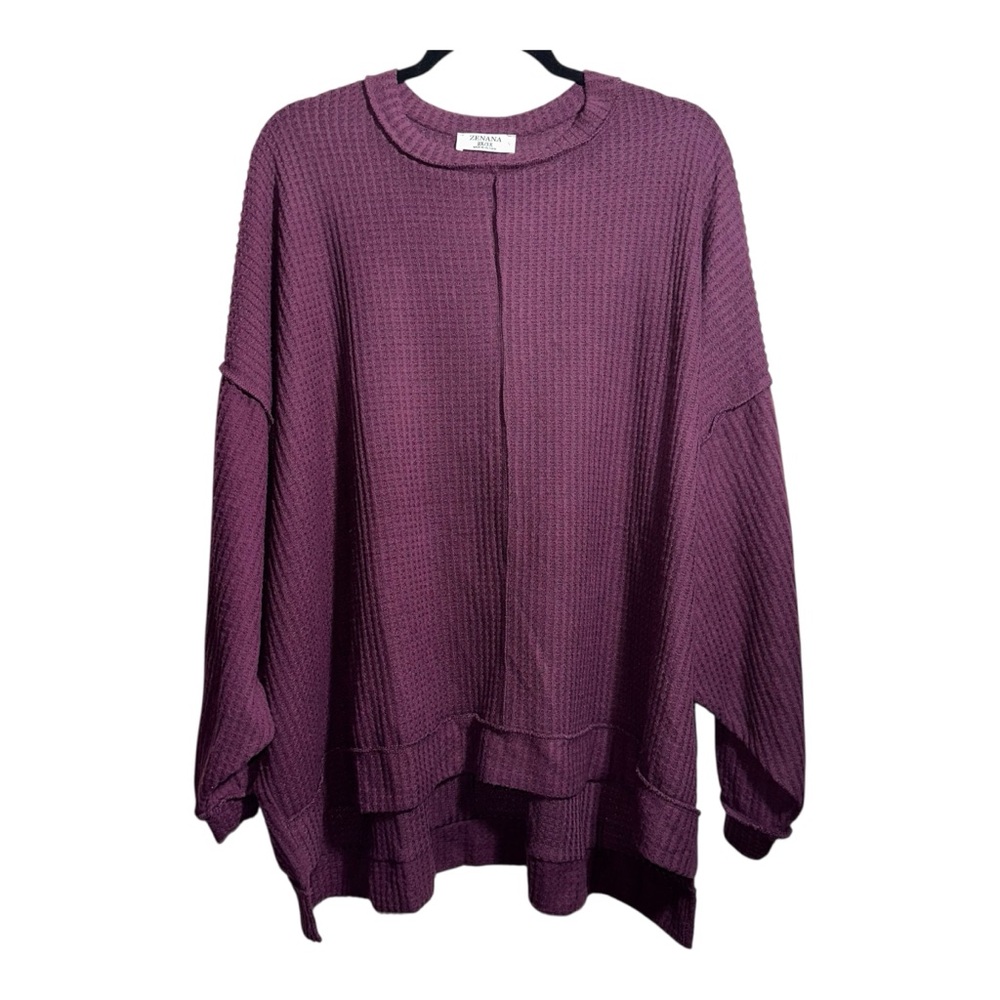 NWOT‎ ZENANA Merlot Soft Waffle Knit Slub Reverse Seam Casual Top - 2X/3X